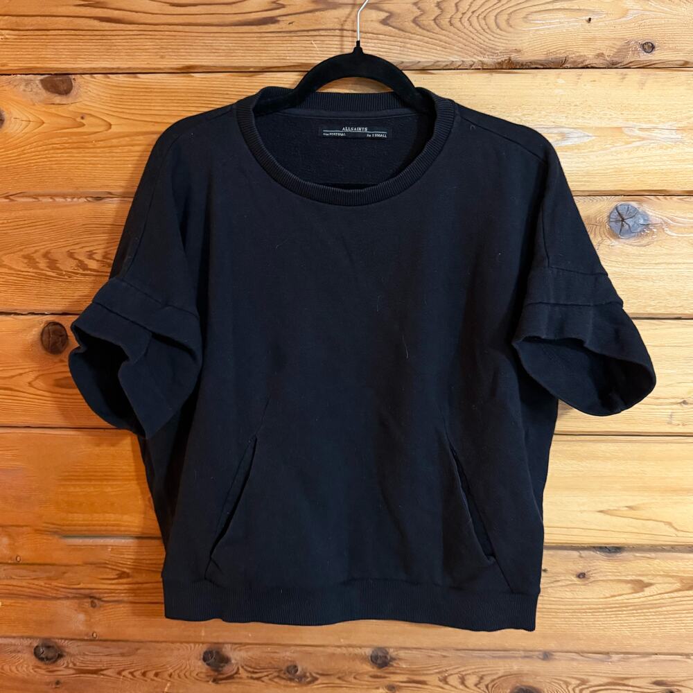 AllSaints Black Crewneck Short Sleeve Sweater XS